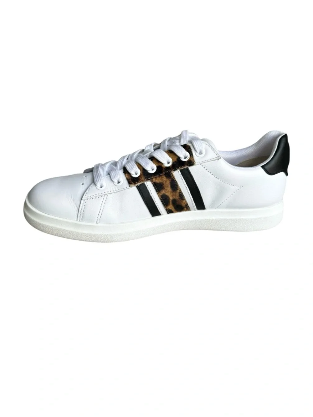 Tory Burch Howell T Saddle Court Sneakers White Barbados Leopard
